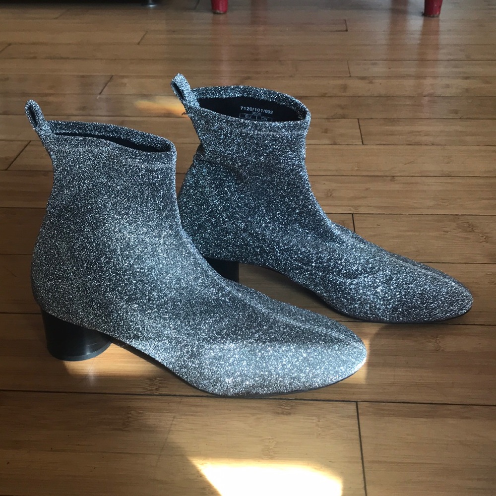 Zara silver sparkly slip on boots